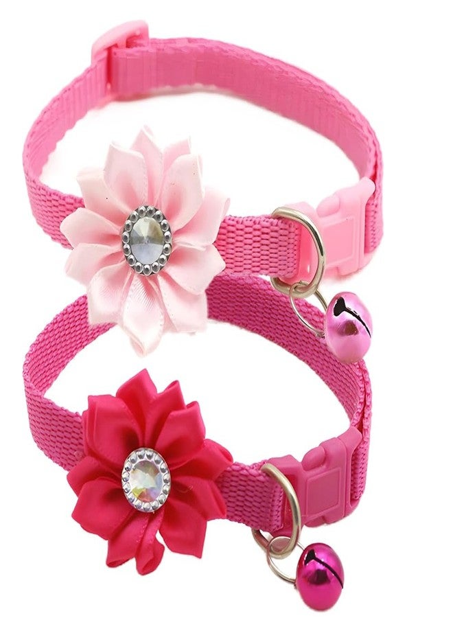 Weimostar XXS Dog Collar with Bell and Flower, 2 Pack Girl Puppy Collars with Bell and Floral Cute for XS Extra Small Female Dogs Cats Tiny Pets Little Kitten Yorkie Chihuahua Pink Hot Pink - Image 1